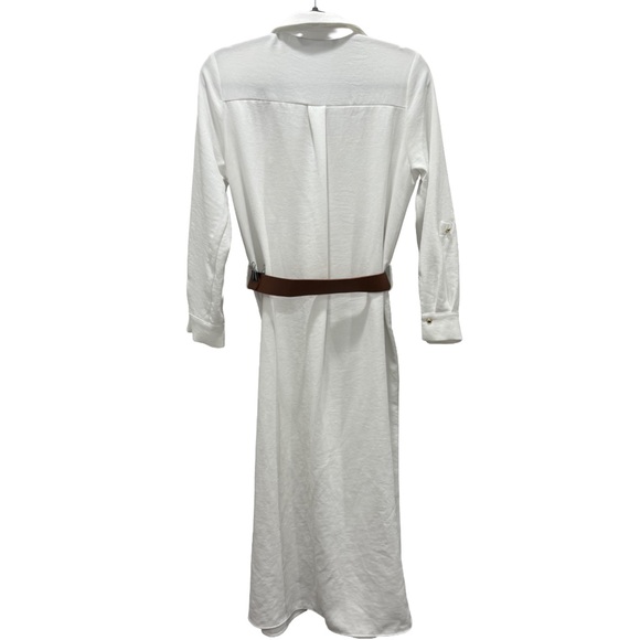 Zara White Belted Gold Button-Down Shirt Dress (Size Small) - Picture 4 of 11